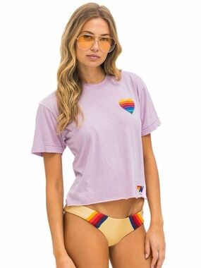 Aviator Nation Rainbow Heart Stitch Boyfriend T-shirt